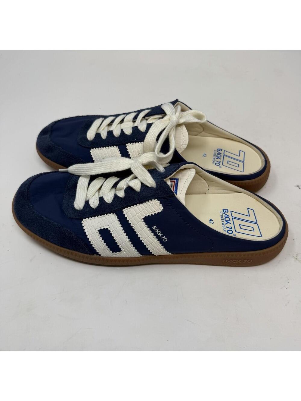 BACK 70 Easter Mule Sneakers Navy Suede Gum Sole Women's Size 42 US 11 Slip On